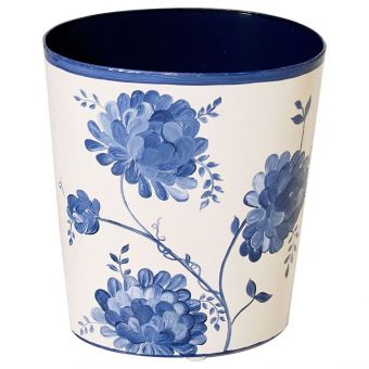 Worlds Away Blue and Cream Wastebasket