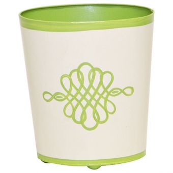 Worlds Away Oval Wastebasket Green and Cream Design