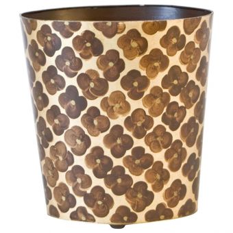 Worlds Away Oval Wastebasket Gold Leaf Brown Pattern