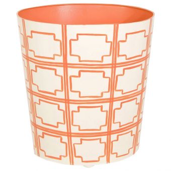 Worlds Away Oval Wastebasket Cream/Orange Squares