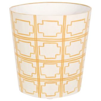 Worlds Away Oval Wastebasket Cream/Yellow Squares