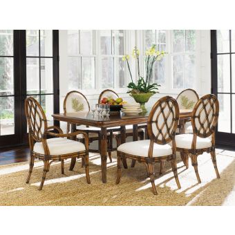 Tommy Bahama Home Bali Hai Fisher Island Rectangular Dining Set with Palm Printed Chairs
