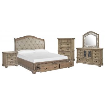 Magnussen Marisol Sleigh Storage Bedroom Set with Upholstered Headboard in Fawn B5132-01