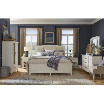 Magnussen  Willowbrook Panel Bedroom Set with Upholstered Headboard in Egg Shell White