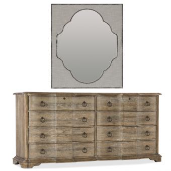 Hooker Furniture Boheme Adante Dresser with Nourmand Linen Wrapped Mirror in Brown