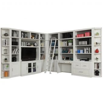 Parker House Catalina 13pc Corner Library Wall with Ladder in White