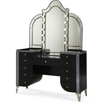 AICO Michael Amini Hollywood Swank Vanity and Mirror in Black Iguana (GIMS) - OVERSTOCK