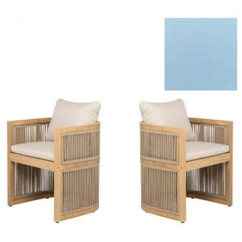 Panama Jack Outdoor Cabo  Barrel Dining Armchairs in Sunbrella Air Blue Fabric - Set of 2