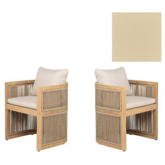 Panama Jack Outdoor Cabo  Barrel Dining Armchairs in Sunbrella Antique Beige Fabric - Set of 2