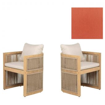 Panama Jack Outdoor Cabo  Barrel Dining Armchairs in Sunbrella Canvas Brick Fabric - Set of 2