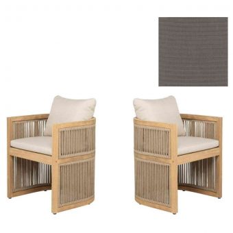 Panama Jack Outdoor Cabo  Barrel Dining Armchairs in Sunbrella Canvas Coal Fabric - Set of 2