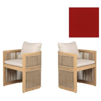 Panama Jack Outdoor Cabo  Barrel Dining Armchairs in Sunbrella Canvas Jockey Red Fabric - Set of 2