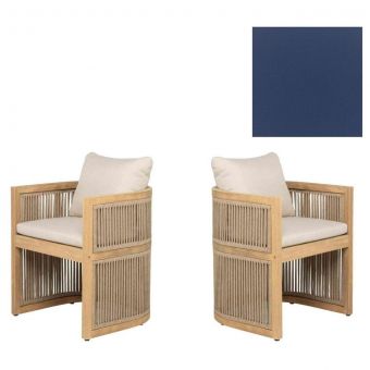 Panama Jack Outdoor Cabo  Barrel Dining Armchairs in Sunbrella Canvas Navy Fabric - Set of 2
