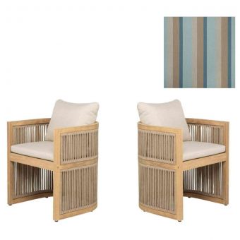 Panama Jack Outdoor Cabo  Barrel Dining Armchairs in Sunbrella Gateway Mist Fabric