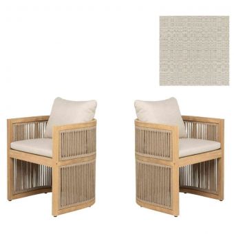 Panama Jack Outdoor Cabo  Barrel Dining Armchairs in Sunbrella Linen Silver Fabric - Set of 2