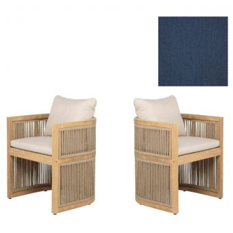 Panama Jack Outdoor Cabo  Barrel Dining Armchairs in Sunbrella Spectrum Indigo Fabric - Set of 2