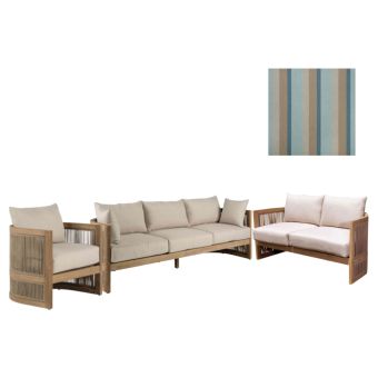 Panama Jack Outdoor Cabo Sofa Set with Cushions in Sunbrella Gateway Mist Fabric