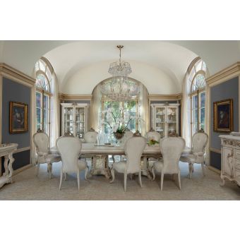 Aico Michael Amini Platine de Royale 7pc Rectangular Wood Dining Set in Champagne