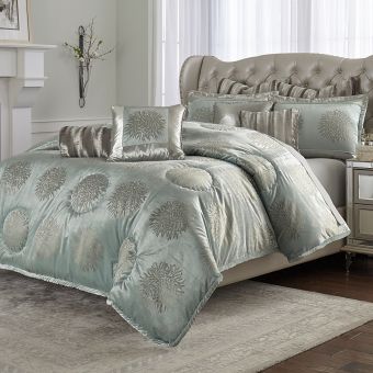 AICO Michael Amini Regent 9pc Queen Comforter Set, Ice Blue