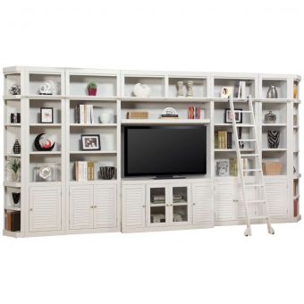 Parker House Boca 9 Piece Entertainment Wall with Corner Bookcases in Cottage White