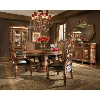 AICO Michael Amini Villa Valencia Round Dining Set in Classic Chestnut