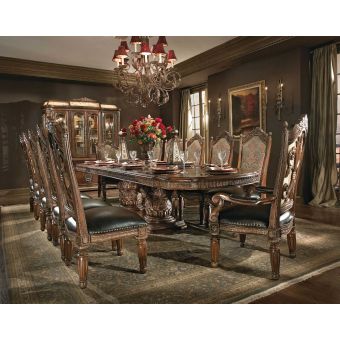 AICO Michael Amini Villa Valencia Rectangular Dining Set in Classic Chestnut