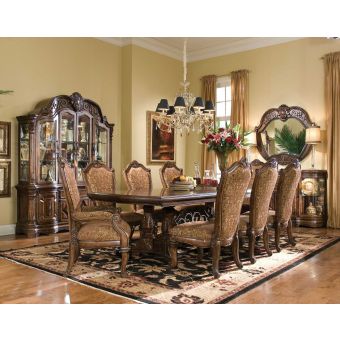 Aico Michael Amini Windsor Court Rectangular Dining Set in Vintage Fruitwood